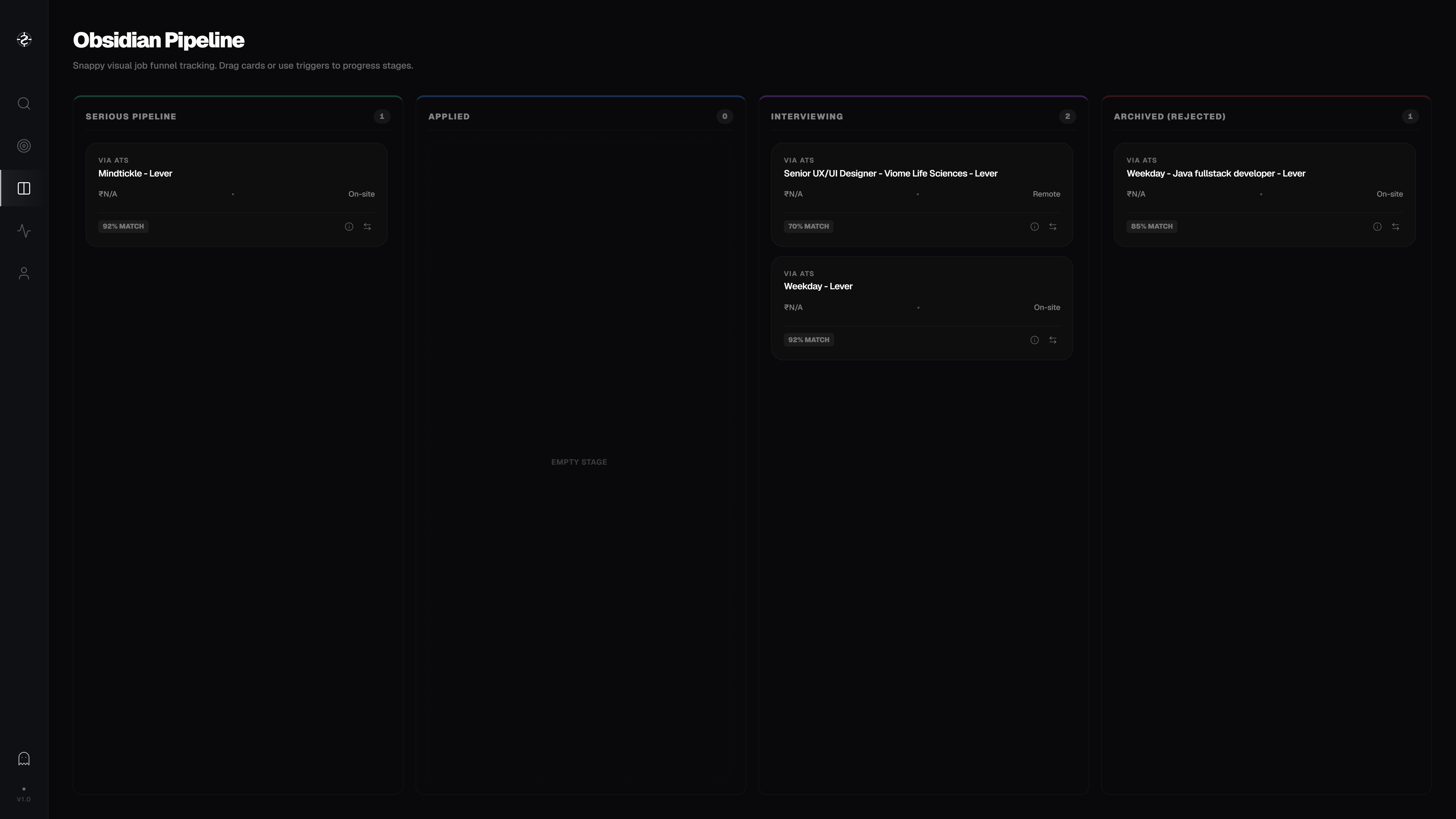 Scout Obsidian Pipeline — Kanban job tracking board